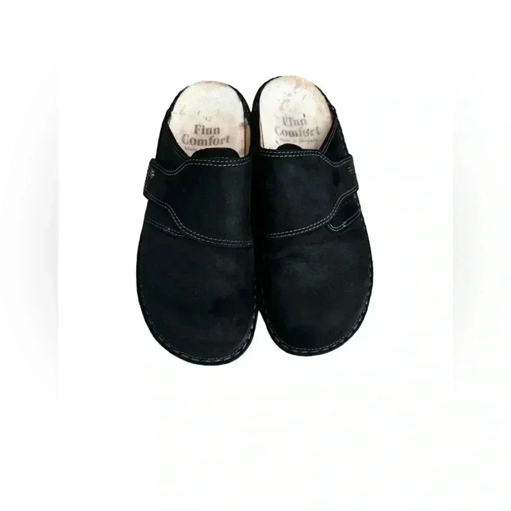 FINN COMFORT Men’s Black Venice Leather Mule Shoes Size EUR 42